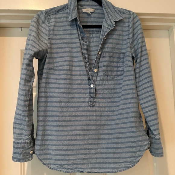Striped Popover J. Crew Chambray Color Blouse - Picture 1 of 6